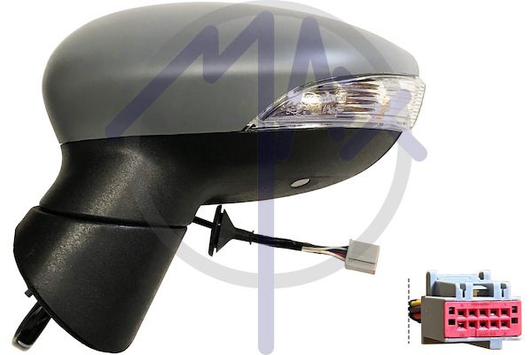 Specchietto retrovisore esterno sinistro, elettrico, calotta da verniciare, con freccia, con luce di cortesia, ripiegabile elettricamente, 10 pin