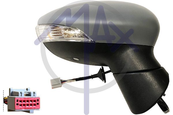 Specchietto retrovisore esterno destro, elettrico, calotta da verniciare, con freccia, con luce di cortesia, ripiegabile elettricamente, 10 pin