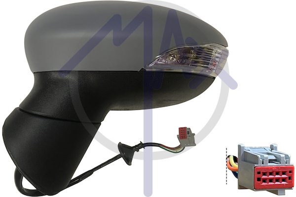 Exterior rear-view mirror left, electric, cap to be painted, with indicator, aspherical chrome heated glass, 6 pin