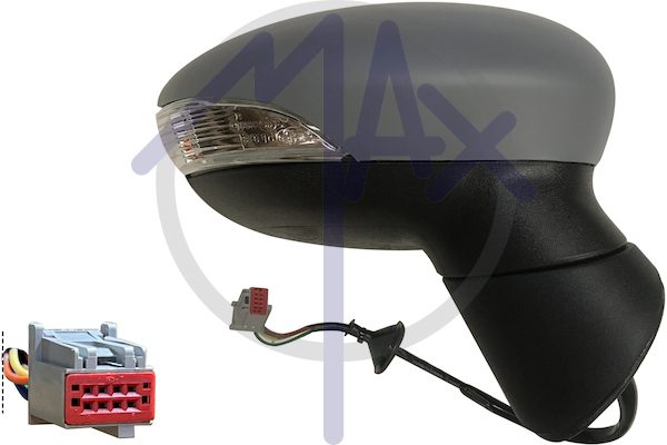 Specchietto retrovisore esterno destro, elettrico, calotta da verniciare, con freccia, vetro asferico cromato riscaldato, 6 pin