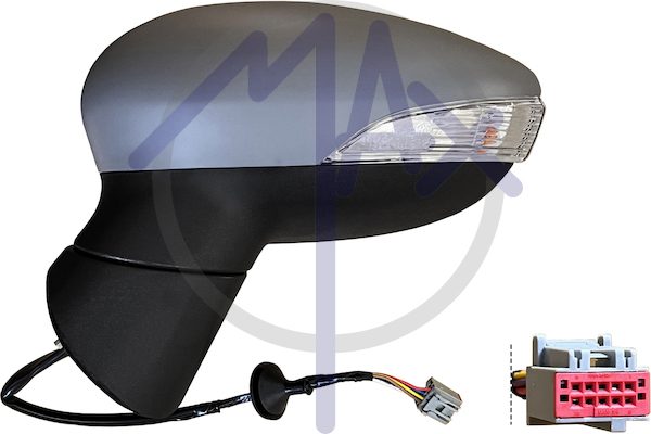 Exterior rear-view mirror left, electric, cap to be painted, with indicator, aspherical chrome heated glass, 6 pin