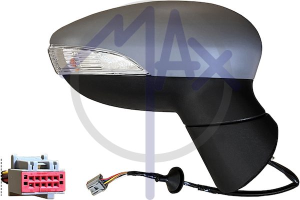 Specchietto retrovisore esterno destro, elettrico, calotta da verniciare, con freccia, vetro asferico cromato riscaldato, 6 pin