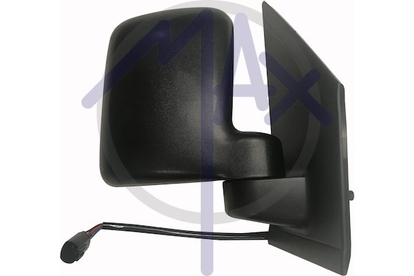 Specchietto retrovisore esterno destro, elettrico, calotta nera, vetro convesso cromato riscaldato, doppio vetro, braccio corto