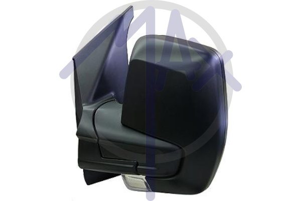 Specchietto retrovisore esterno sinistro, regolazione a cavi, calotta nera, con freccia 5W, vetro convesso cromato, doppio vetro, 2 pin