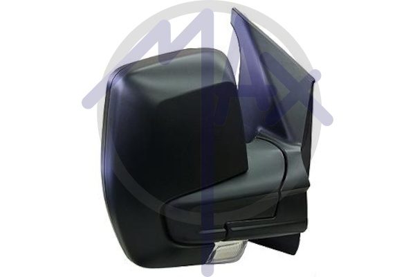 Specchietto retrovisore esterno destro, regolazione a cavi, calotta nera, con freccia 5W, vetro convesso cromato, doppio vetro, 2 pin