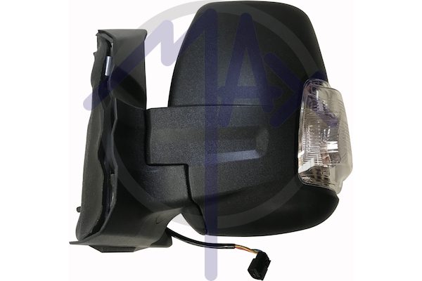 Specchietto retrovisore esterno sinistro, elettrico, calotta nera, con freccia bianca 5W, vetro convesso cromato riscaldato, doppio vetro, braccio corto