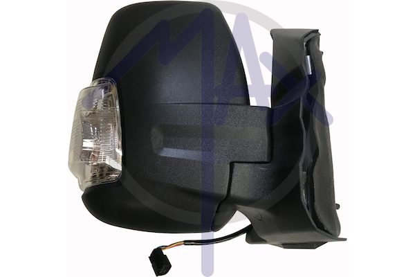 Specchietto retrovisore esterno destro, elettrico, calotta nera, con freccia bianca 5W, vetro convesso cromato riscaldato, doppio vetro, braccio corto