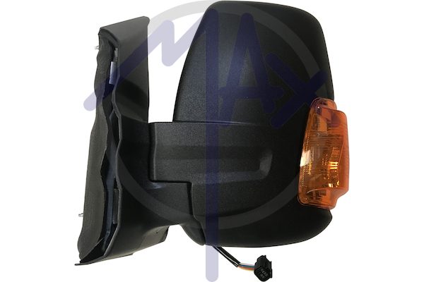 Specchietto retrovisore esterno sinistro, elettrico, calotta nera, con freccia ambrata 16W, vetro convesso cromato riscaldato, doppio vetro, braccio corto
