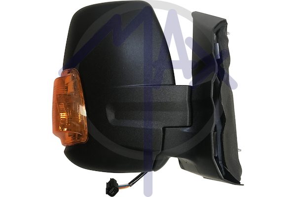 Specchietto retrovisore esterno destro, elettrico, calotta nera, con freccia ambrata 16W, vetro convesso cromato riscaldato, doppio vetro, braccio corto