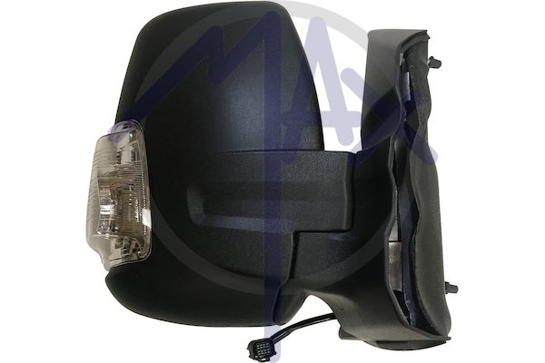 Specchietto retrovisore esterno destro, elettrico, calotta nera, con freccia bianca 5W, ripiegabile elettricamente, vetro convesso cromato riscaldato, doppio vetro, braccio corto