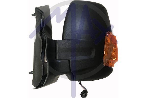 Specchietto retrovisore esterno sinistro, elettrico, calotta nera, con freccia ambrata 16W, ripiegabile elettricamente, vetro convesso cromato riscaldato, doppio vetro, braccio corto