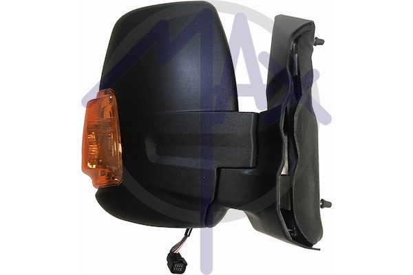 Specchietto retrovisore esterno destro, elettrico, calotta nera, con freccia ambrata 16W, ripiegabile elettricamente, vetro convesso cromato riscaldato, doppio vetro, braccio corto