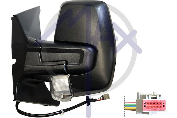 Specchietto retrovisore esterno sinistro, elettrico, calotta nera, con freccia, vetro convesso cromato riscaldato, doppio vetro, 6 pin