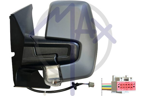 Specchietto retrovisore esterno sinistro, elettrico, calotta da verniciare, con freccia, vetro convesso cromato riscaldato, doppio vetro, 6 pin