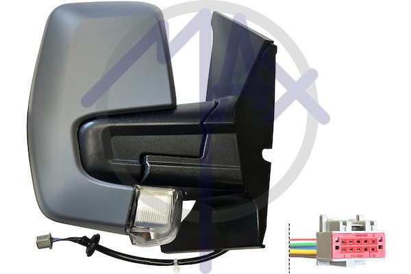 Specchietto retrovisore esterno destro, elettrico, calotta da verniciare, con freccia, vetro convesso cromato riscaldato, doppio vetro, 6 pin