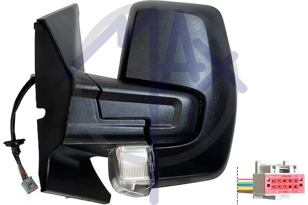 Specchietto retrovisore esterno sinistro, elettrico, calotta nera, con freccia, ripiegabile elettricamente, vetro convesso cromato riscaldato, doppio vetro