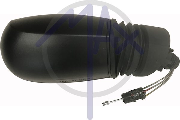 Right outer rear-view mirror, cable adjustment, black cover, convex chrome glass
