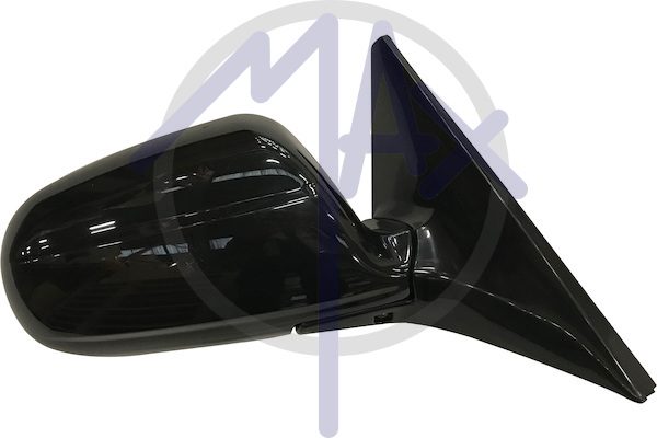 Specchietto retrovisore esterno destro, elettrico, calotta nera, vetro convesso cromato, 5 porte