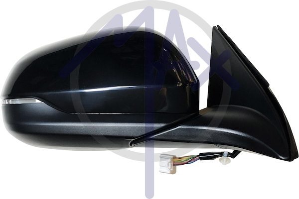 Specchietto retrovisore esterno destro, elettrico, calotta nera verniciabile, con freccia, ripiegabile elettricamente, vetro convesso cromato, 7 pin