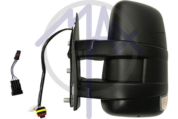 Specchietto retrovisore esterno sinistro, regolazione a cavi, calotta nera, con freccia 16W, vetro convesso cromato riscaldato, doppio vetro, braccio corto