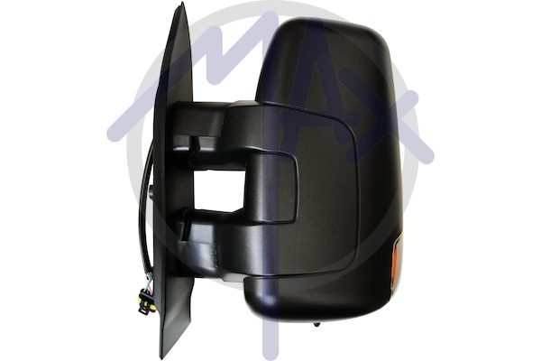 Specchietto retrovisore esterno sinistro, regolazione a cavi, calotta nera, con freccia 16W, con sensore temperatura, vetro convesso cromato, doppio vetro, braccio corto, 4 pin