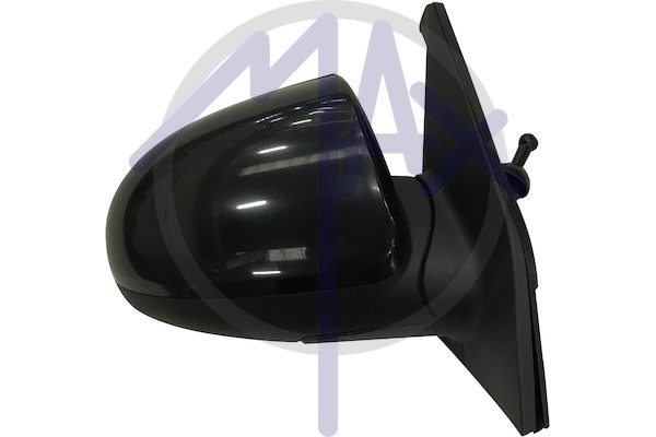 Right outer rear-view mirror, cable adjustment, black cover, convex chrome glass