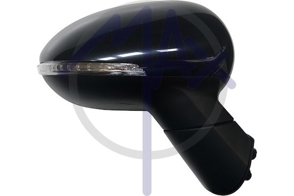 Specchietto retrovisore esterno destro, elettrico, calotta nera verniciabile, con freccia, vetro convesso cromato riscaldato, 6 pin