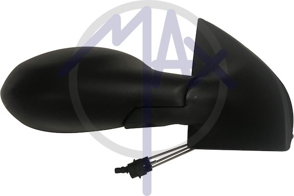 Right outer rear-view mirror, cable adjustment, black cover, convex chrome glass