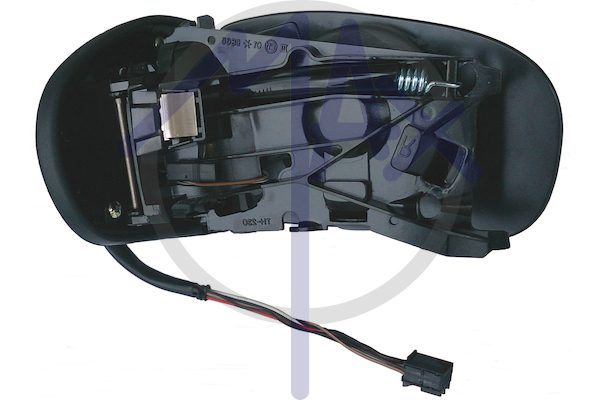 Specchietto retrovisore esterno destro, elettrico, senza calotta, vetro asferico cromato riscaldato, connettore lungo, 7 pin