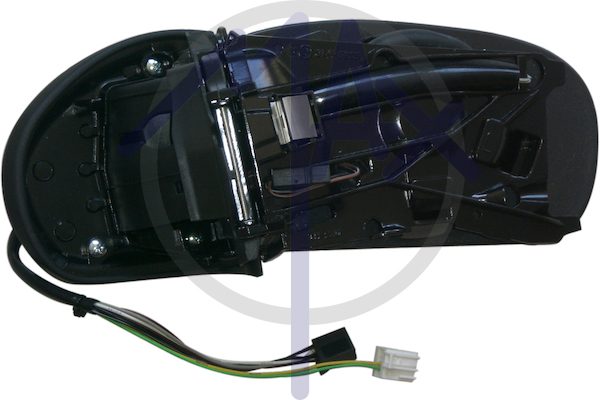 Specchietto retrovisore esterno sinistro, elettrico, senza calotta, con freccia, ripiegabile elettricamente, vetro asferico cromato riscaldato, connettore lungo, 9 pin