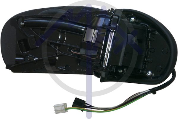 Specchietto retrovisore esterno destro, elettrico, senza calotta, con freccia, ripiegabile elettricamente, vetro asferico cromato riscaldato, connettore lungo, 9 pin