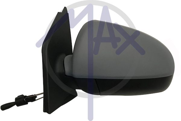 Exterior rear-view mirror, left, cable adjustment, cover for painting, convex chrome glass