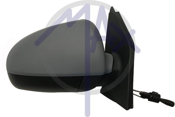 Exterior rear-view mirror, right, cable adjustment, cover for painting, convex chrome glass