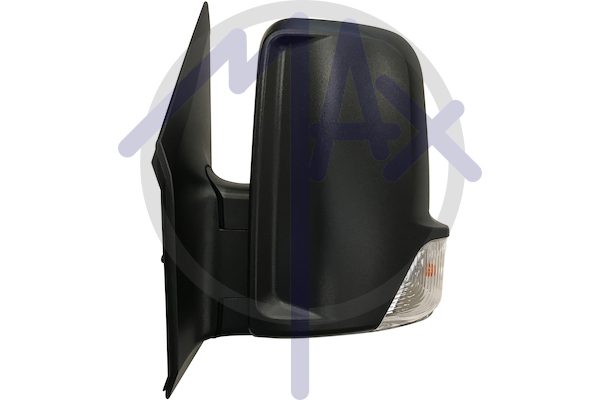 Specchietto retrovisore esterno sinistro, regolazione a cavi, calotta nera, con freccia 16W, vetro convesso cromato, doppio vetro, cavo corto, 2 pin