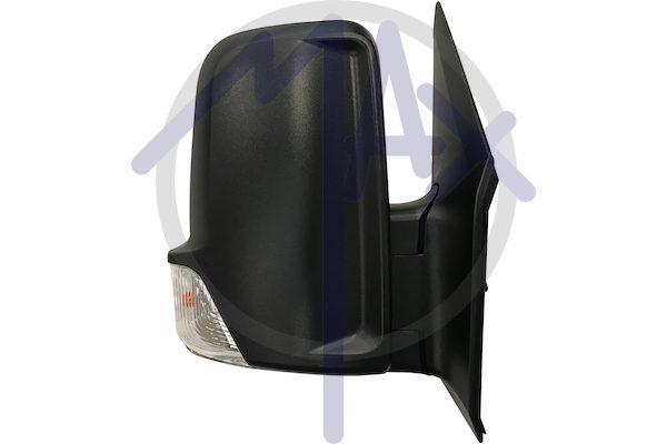 Specchietto retrovisore esterno destro, regolazione a cavi, calotta nera, con freccia 16W, vetro convesso cromato, doppio vetro, cavo corto, 2 pin