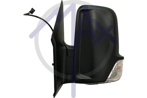 Specchietto retrovisore esterno sinistro, regolazione a cavi, calotta nera, con freccia 16W, vetro convesso cromato, doppio vetro, cavo lungo, 2 pin