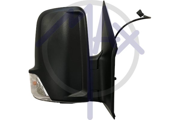Specchietto retrovisore esterno destro, elettrico, calotta nera, con freccia 16W, vetro convesso cromato riscaldato, doppio vetro, cavo lungo, 6 pin