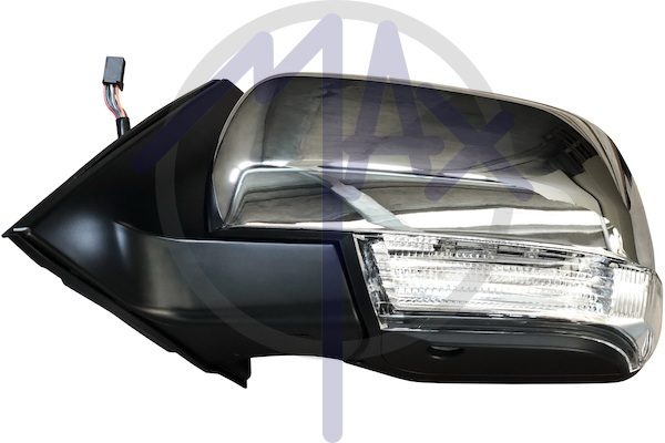 Specchietto retrovisore esterno sinistro, elettrico, calotta cromata, con freccia, con luce di cortesia, ripiegabile elettricamente, vetro convesso cromato riscaldato, 10 pin