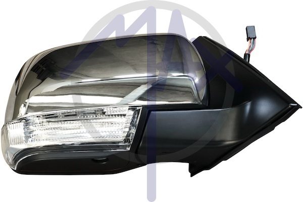 Specchietto retrovisore esterno destro, elettrico, calotta cromata, con freccia, con luce di cortesia, ripiegabile elettricamente, vetro convesso cromato riscaldato, 10 pin