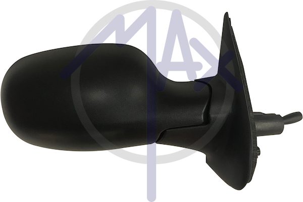 Right outer rear-view mirror, cable adjustment, black cover, convex chrome glass