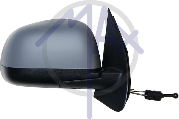 Exterior rear-view mirror, right, cable adjustment, cover for painting, convex chrome glass