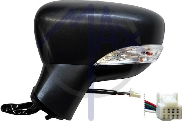 Specchietto retrovisore esterno sinistro, elettrico, calotta nera, con freccia, vetro convesso cromato riscaldato, 7 pin