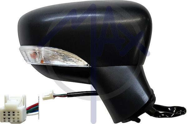 Specchietto retrovisore esterno destro, elettrico, calotta nera, con freccia, vetro convesso cromato riscaldato, 7 pin