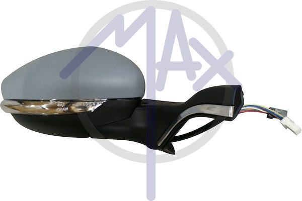 Specchietto retrovisore esterno destro, elettrico, calotta da verniciare, con freccia, ripiegabile elettricamente, con sensore temperatura, vetro convesso cromato riscaldato, 11 pin