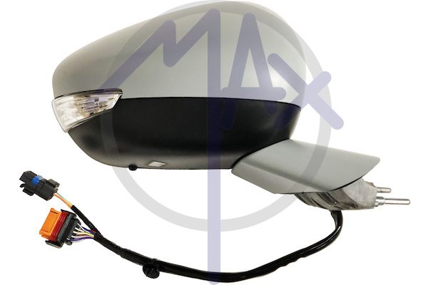 Specchietto retrovisore esterno destro, elettrico, calotta da verniciare, con freccia, con luce di cortesia, ripiegabile elettricamente, con sensore temperatura, con memoria, vetro convesso cromato riscaldato, 16 pin