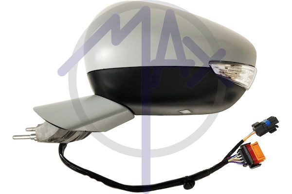 Specchietto retrovisore esterno sinistro, elettrico, calotta da verniciare, con freccia, con luce di cortesia, ripiegabile elettricamente, vetro convesso cromato riscaldato, 10 pin