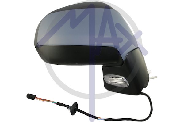 Specchietto retrovisore esterno destro, elettrico, calotta da verniciare, con freccia, con luce di cortesia, ripiegabile elettricamente, con sensore temperatura, vetro convesso cromato riscaldato, 11 pin