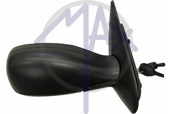 Right outer rear-view mirror, cable adjustment, black cover, convex chrome glass