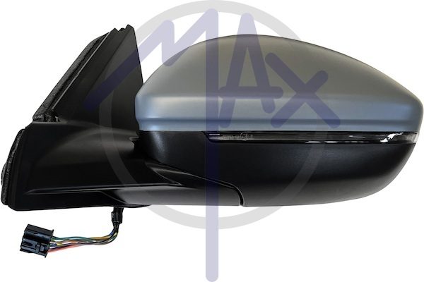 Specchietto retrovisore esterno sinistro, elettrico, calotta da verniciare, con freccia, ripiegabile elettricamente, vetro convesso cromato riscaldato, 8 pin