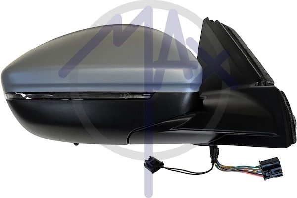 Specchietto retrovisore esterno destro, elettrico, calotta da verniciare, con freccia, ripiegabile elettricamente, con sensore temperatura, vetro convesso cromato riscaldato, 8+2 pin